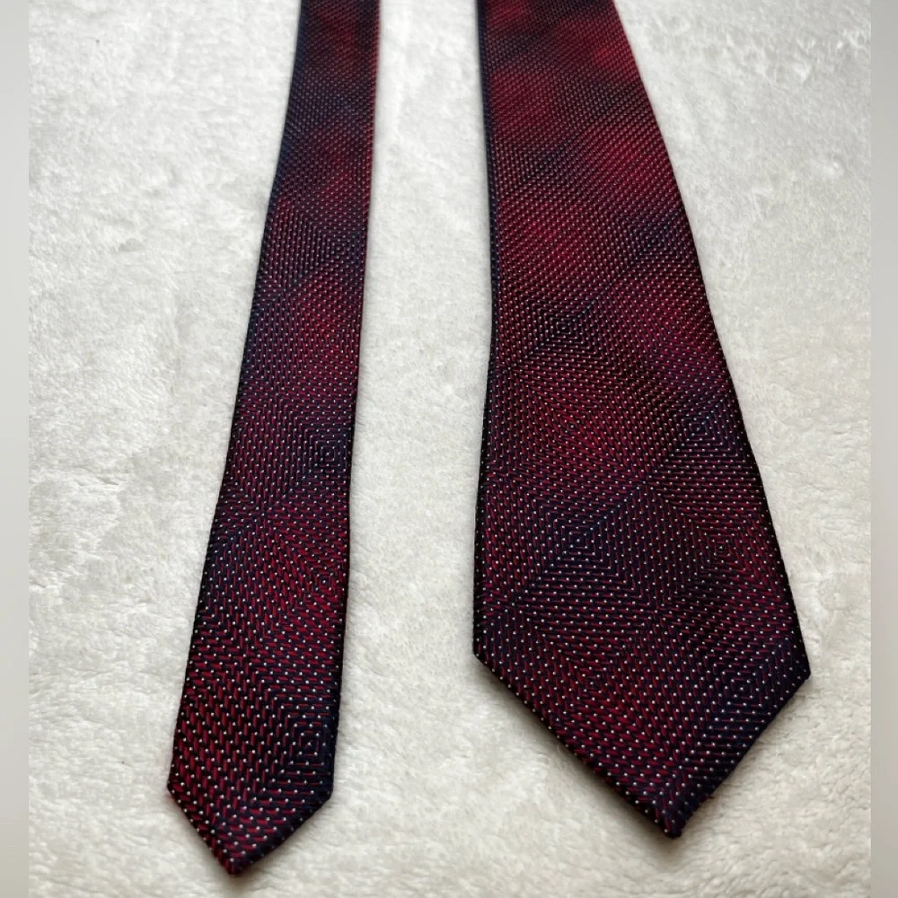 Stafford Silk Tie Red Navy Geometric Pattern